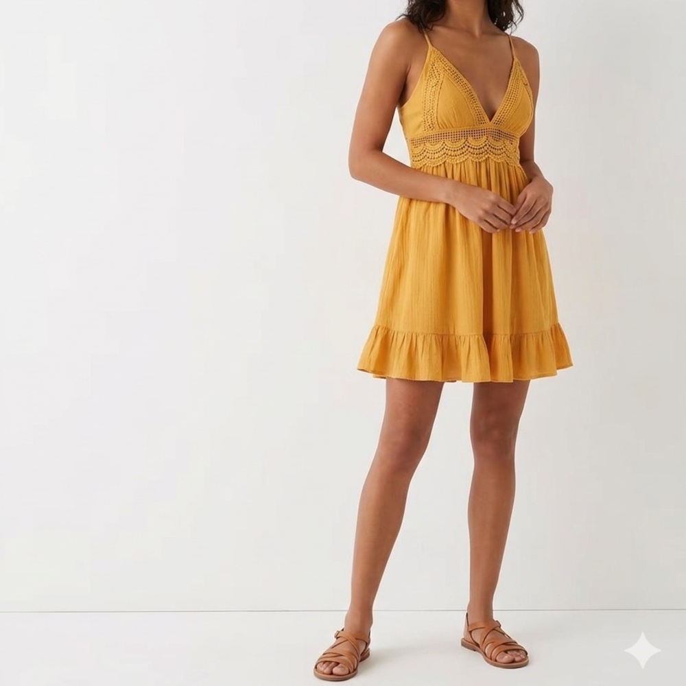 Love Tree Mustard Yellow Crochet-Detail Sundress